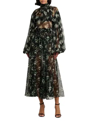 Dolce & Gabbana Women's Floral Silk Chiffon Maxi Skirt - Ros Fiorel Bco Fnero - Size 12 | Thumbnail 2 Dolce & Gabbana Women's Floral Silk Chiffon Maxi Skirt - Ros Fiorel Bco Fnero - Size 12 | Thumbnail 2