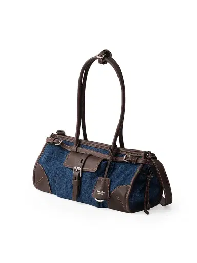 Prada Women's Bonnie Medium Denim and Leather Top Handle Bag - Blue | Thumbnail 4 Prada Women's Bonnie Medium Denim and Leather Top Handle Bag - Blue | Thumbnail 4