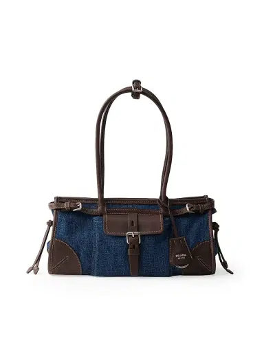 Prada Women's Bonnie Medium Denim and Leather Top Handle Bag - Blue | Thumbnail 1 Prada Women's Bonnie Medium Denim and Leather Top Handle Bag - Blue | Thumbnail 1