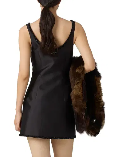 Miu Miu Women's Embroidered Silk and Wool Mini-Dress - Black | Thumbnail 3 Miu Miu Women's Embroidered Silk and Wool Mini-Dress - Black | Thumbnail 3
