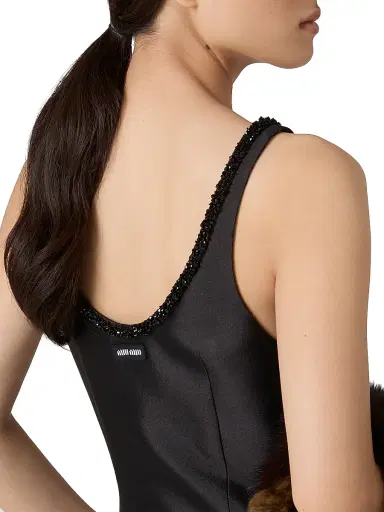 Miu Miu Women's Embroidered Silk and Wool Mini-Dress - Black | Thumbnail 4 Miu Miu Women's Embroidered Silk and Wool Mini-Dress - Black | Thumbnail 4
