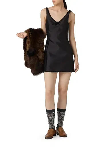 Miu Miu Women's Embroidered Silk and Wool Mini-Dress - Black | Thumbnail 5 Miu Miu Women's Embroidered Silk and Wool Mini-Dress - Black | Thumbnail 5