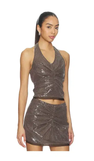 PRIVATE POLICY Gather Sequin Halter Top | Thumbnail 2 PRIVATE POLICY Gather Sequin Halter Top | Thumbnail 2