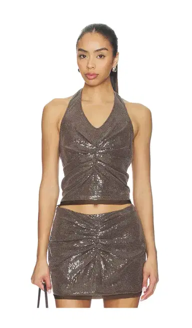 PRIVATE POLICY Gather Sequin Halter Top | Thumbnail 1 PRIVATE POLICY Gather Sequin Halter Top | Thumbnail 1