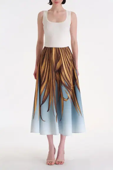 Oscar de la Renta Palm Print Ombre Circle Skirt | Thumbnail 2 Oscar de la Renta Palm Print Ombre Circle Skirt | Thumbnail 2