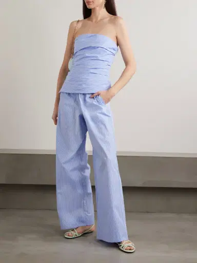 Simkhai Emerson Strapless Ruched Pinstriped Cotton-poplin Bustier Top | Thumbnail 2 Simkhai Emerson Strapless Ruched Pinstriped Cotton-poplin Bustier Top | Thumbnail 2