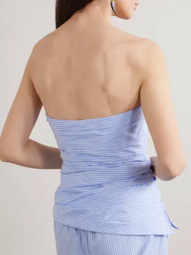 Simkhai Emerson Strapless Ruched Pinstriped Cotton-poplin Bustier Top | Thumbnail 3 Simkhai Emerson Strapless Ruched Pinstriped Cotton-poplin Bustier Top | Thumbnail 3