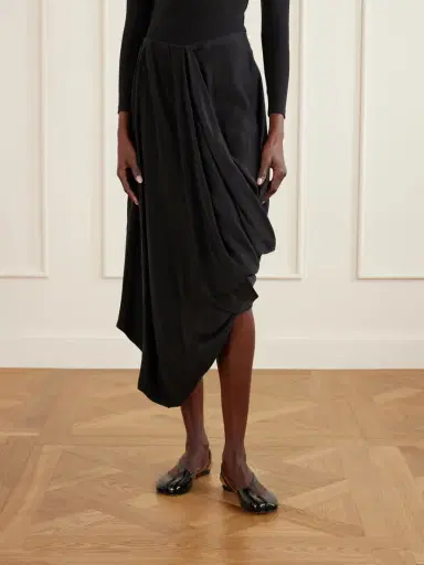 Maison Margiela Asymmetric Gathered Satin Midi Skirt | Thumbnail 3 Maison Margiela Asymmetric Gathered Satin Midi Skirt | Thumbnail 3