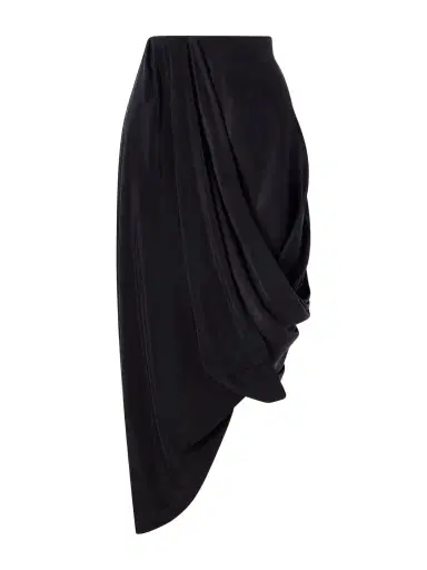 Maison Margiela Asymmetric Gathered Satin Midi Skirt | Thumbnail 1 Maison Margiela Asymmetric Gathered Satin Midi Skirt | Thumbnail 1
