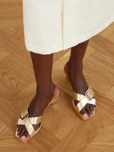 Roger Vivier 45 Buckled Metallic Leather Mules | Thumbnail 2 Roger Vivier 45 Buckled Metallic Leather Mules | Thumbnail 2