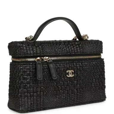 Chanel Chanel Top Handle Long Vanity Case with Chain Black Braided Raffia Light Gold Hardware | Thumbnail 2 Chanel Chanel Top Handle Long Vanity Case with Chain Black Braided Raffia Light Gold Hardware | Thumbnail 2
