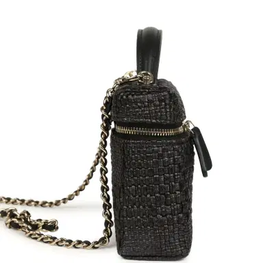 Chanel Chanel Top Handle Long Vanity Case with Chain Black Braided Raffia Light Gold Hardware | Thumbnail 3 Chanel Chanel Top Handle Long Vanity Case with Chain Black Braided Raffia Light Gold Hardware | Thumbnail 3