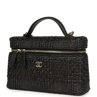 Chanel Chanel Top Handle Long Vanity Case with Chain Black Braided Raffia Light Gold Hardware | Thumbnail 5 Chanel Chanel Top Handle Long Vanity Case with Chain Black Braided Raffia Light Gold Hardware | Thumbnail 5