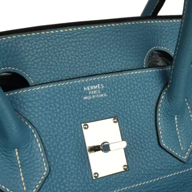 HERMÈS Vintage Hermes Shoulder Birkin 42 JPG Blue Jean Clemence Palladium Hardware | Thumbnail 7 HERMÈS Vintage Hermes Shoulder Birkin 42 JPG Blue Jean Clemence Palladium Hardware | Thumbnail 7