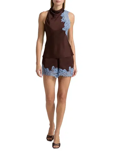 A.L.C. Women's Pipa Contrast Lace-Trim Shorts - Ganache French Blue | Thumbnail 2 A.L.C. Women's Pipa Contrast Lace-Trim Shorts - Ganache French Blue | Thumbnail 2