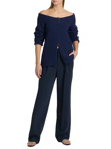 The Elder Statesman Women's Rosie Cashmere Off-the-Shoulder Cardigan - Twilight | Thumbnail 2 The Elder Statesman Women's Rosie Cashmere Off-the-Shoulder Cardigan - Twilight | Thumbnail 2