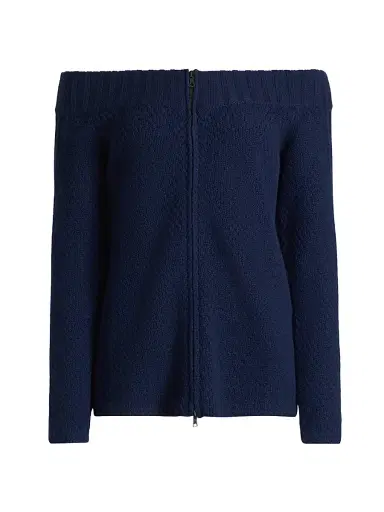 The Elder Statesman Women's Rosie Cashmere Off-the-Shoulder Cardigan - Twilight | Thumbnail 1 The Elder Statesman Women's Rosie Cashmere Off-the-Shoulder Cardigan - Twilight | Thumbnail 1