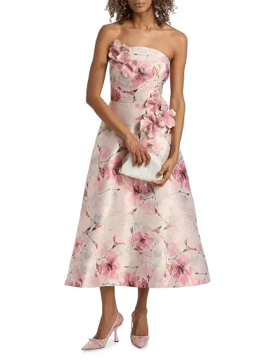 Teri Jon by Rickie Freeman Women's Gazar Strapless 3D Flower Cocktail Dress | Thumbnail 3 Teri Jon by Rickie Freeman Women's Gazar Strapless 3D Flower Cocktail Dress | Thumbnail 3