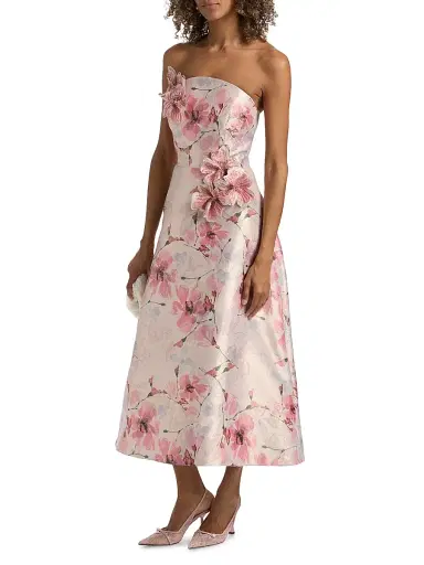 Teri Jon by Rickie Freeman Women's Gazar Strapless 3D Flower Cocktail Dress | Thumbnail 4 Teri Jon by Rickie Freeman Women's Gazar Strapless 3D Flower Cocktail Dress | Thumbnail 4