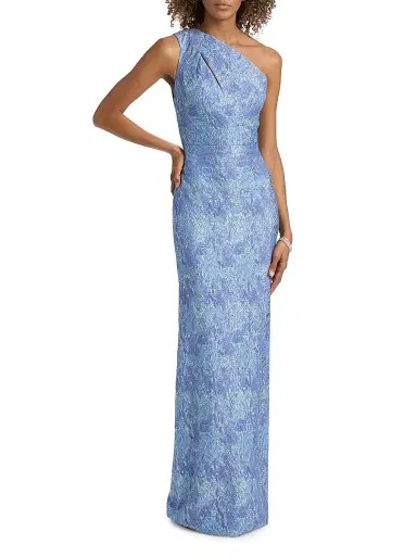 Teri Jon by Rickie Freeman Women's Stretch Jacquard One-Shoulder Gown - Light Blue Multi | Thumbnail 2 Teri Jon by Rickie Freeman Women's Stretch Jacquard One-Shoulder Gown - Light Blue Multi | Thumbnail 2