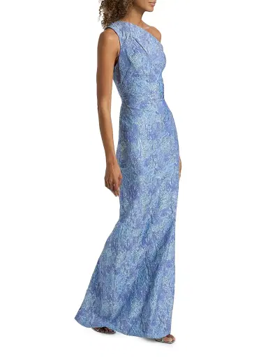 Teri Jon by Rickie Freeman Women's Stretch Jacquard One-Shoulder Gown - Light Blue Multi | Thumbnail 4 Teri Jon by Rickie Freeman Women's Stretch Jacquard One-Shoulder Gown - Light Blue Multi | Thumbnail 4