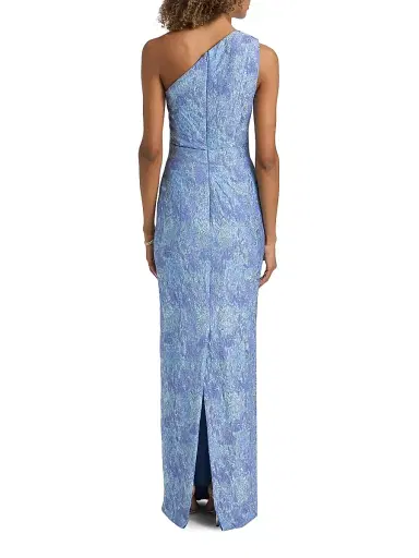 Teri Jon by Rickie Freeman Women's Stretch Jacquard One-Shoulder Gown - Light Blue Multi | Thumbnail 5 Teri Jon by Rickie Freeman Women's Stretch Jacquard One-Shoulder Gown - Light Blue Multi | Thumbnail 5