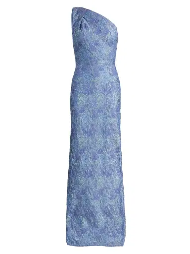 Teri Jon by Rickie Freeman Women's Stretch Jacquard One-Shoulder Gown - Light Blue Multi | Thumbnail 1 Teri Jon by Rickie Freeman Women's Stretch Jacquard One-Shoulder Gown - Light Blue Multi | Thumbnail 1