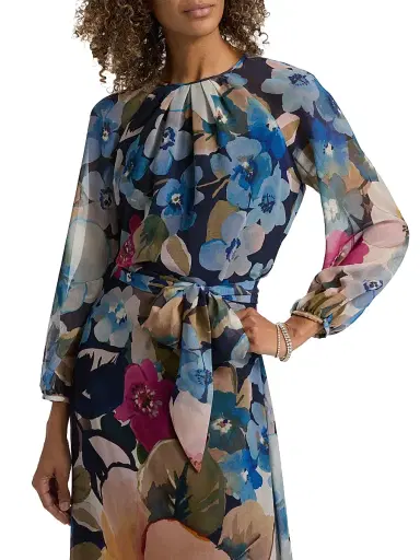 Teri Jon by Rickie Freeman Women's Floral Chiffon Maxi Gown - Blue Multi - Size 4 | Thumbnail 6 Teri Jon by Rickie Freeman Women's Floral Chiffon Maxi Gown - Blue Multi - Size 4 | Thumbnail 6