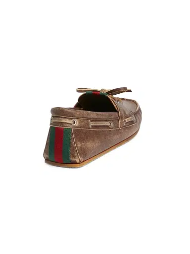 Gucci Men's Web Distressed Leather Boat Shoes | Thumbnail 3 Gucci Men's Web Distressed Leather Boat Shoes | Thumbnail 3