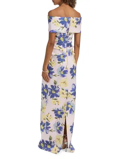 Teri Jon by Rickie Freeman Women's Mikado Floral Cuff Bodice Ruched Gown - Blush Multi - Size 16 | Thumbnail 5 Teri Jon by Rickie Freeman Women's Mikado Floral Cuff Bodice Ruched Gown - Blush Multi - Size 16 | Thumbnail 5