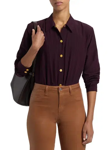 L'AGENCE Women's Cosette Pinstriped Button-Front Shirt - Dark Malbec Pinstripe | Thumbnail 3 L'AGENCE Women's Cosette Pinstriped Button-Front Shirt - Dark Malbec Pinstripe | Thumbnail 3