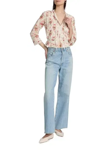 DÔEN Women's Hillock Floral Lace-Trim Cotton Top - Ivory Lantana Floral - Size XXS | Thumbnail 2 DÔEN Women's Hillock Floral Lace-Trim Cotton Top - Ivory Lantana Floral - Size XXS | Thumbnail 2