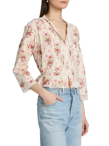 DÔEN Women's Hillock Floral Lace-Trim Cotton Top - Ivory Lantana Floral - Size XXS | Thumbnail 4 DÔEN Women's Hillock Floral Lace-Trim Cotton Top - Ivory Lantana Floral - Size XXS | Thumbnail 4