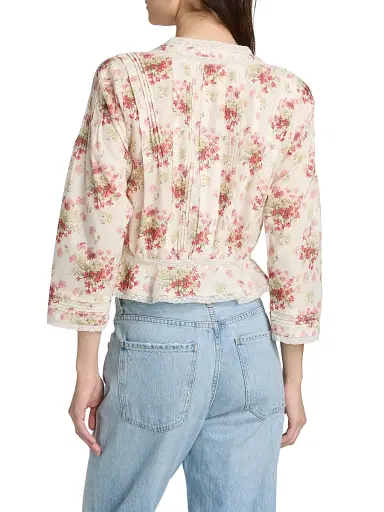 DÔEN Women's Hillock Floral Lace-Trim Cotton Top - Ivory Lantana Floral - Size XXS | Thumbnail 5 DÔEN Women's Hillock Floral Lace-Trim Cotton Top - Ivory Lantana Floral - Size XXS | Thumbnail 5