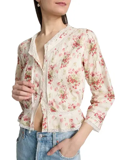 DÔEN Women's Hillock Floral Lace-Trim Cotton Top - Ivory Lantana Floral - Size XXS | Thumbnail 6 DÔEN Women's Hillock Floral Lace-Trim Cotton Top - Ivory Lantana Floral - Size XXS | Thumbnail 6