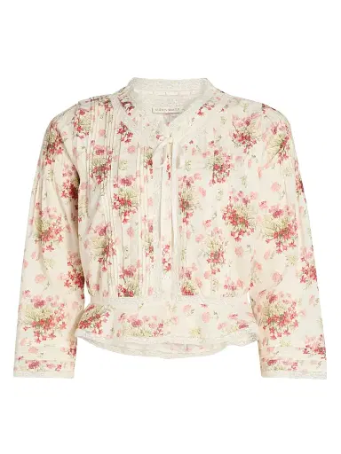 DÔEN Women's Hillock Floral Lace-Trim Cotton Top - Ivory Lantana Floral - Size XXS | Thumbnail 1 DÔEN Women's Hillock Floral Lace-Trim Cotton Top - Ivory Lantana Floral - Size XXS | Thumbnail 1