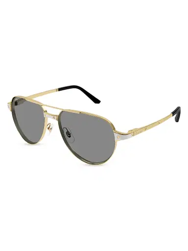 Cartier Men's Santos Evolution 59MM 24K-Gold-Plated & Platinum-Plated Metal Pilot Sunglasses - Gold Grey | Thumbnail 1 Cartier Men's Santos Evolution 59MM 24K-Gold-Plated & Platinum-Plated Metal Pilot Sunglasses - Gold Grey | Thumbnail 1