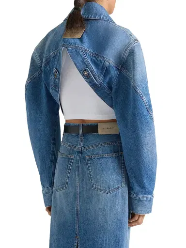 Givenchy Women's Cropped Opened Back Jacket in Denim - Medium Blue | Thumbnail 4 Givenchy Women's Cropped Opened Back Jacket in Denim - Medium Blue | Thumbnail 4