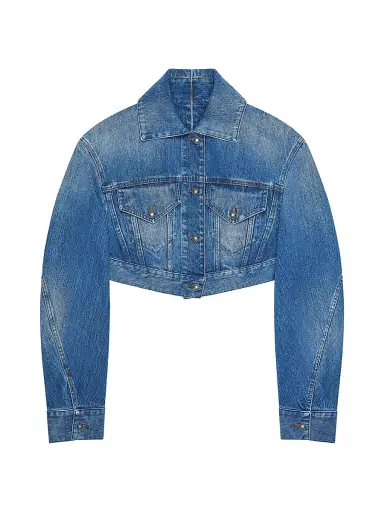 Givenchy Women's Cropped Opened Back Jacket in Denim - Medium Blue | Thumbnail 1 Givenchy Women's Cropped Opened Back Jacket in Denim - Medium Blue | Thumbnail 1