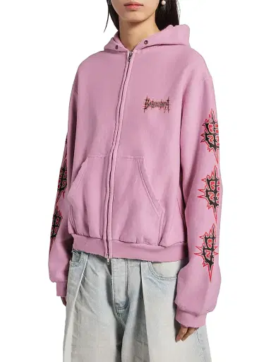 Balenciaga Women's Sacré Cur Zip-Up Hoodie Medium Fit - Old Pink - Size XS | Thumbnail 2 Balenciaga Women's Sacré Cur Zip-Up Hoodie Medium Fit - Old Pink - Size XS | Thumbnail 2