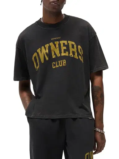 Represent Men's Owners Cotton Crewneck Crop T-Shirt - Faded Black - Size XXL | Thumbnail 3 Represent Men's Owners Cotton Crewneck Crop T-Shirt - Faded Black - Size XXL | Thumbnail 3
