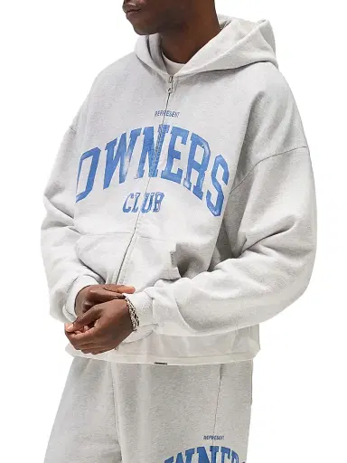 Represent Men's Owners Full-Zip Hoodie - Sprayed Ice Grey Marl - Size XXL | Thumbnail 4 Represent Men's Owners Full-Zip Hoodie - Sprayed Ice Grey Marl - Size XXL | Thumbnail 4