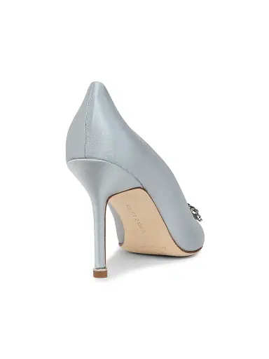 Manolo Blahnik Women's Hangisi 90MM Embellished Satin Pumps - Blue | Thumbnail 3 Manolo Blahnik Women's Hangisi 90MM Embellished Satin Pumps - Blue | Thumbnail 3
