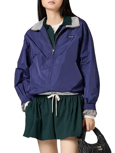 Miu Miu Women's Technical Poplin Blouson Jacket - Blue | Thumbnail 2 Miu Miu Women's Technical Poplin Blouson Jacket - Blue | Thumbnail 2