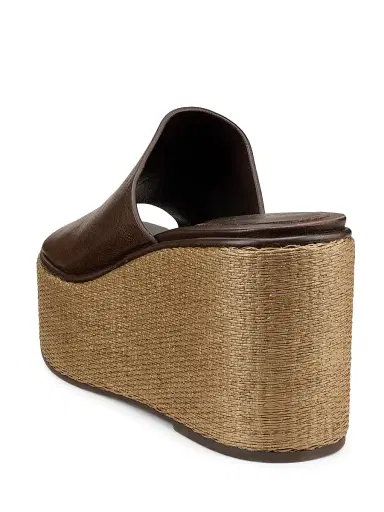 Brunello Cucinelli Women's 80MM Leather-Raffia Wedge Sandals - Cocoa | Thumbnail 3 Brunello Cucinelli Women's 80MM Leather-Raffia Wedge Sandals - Cocoa | Thumbnail 3