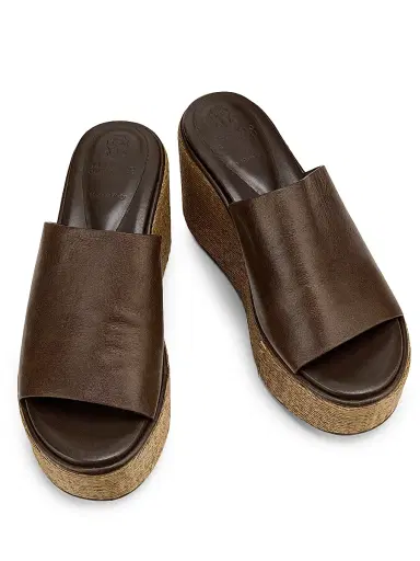 Brunello Cucinelli Women's 80MM Leather-Raffia Wedge Sandals - Cocoa | Thumbnail 4 Brunello Cucinelli Women's 80MM Leather-Raffia Wedge Sandals - Cocoa | Thumbnail 4