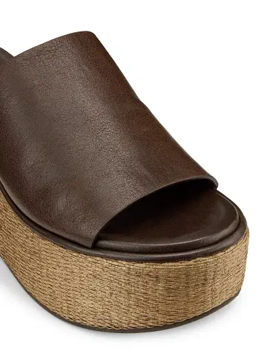 Brunello Cucinelli Women's 80MM Leather-Raffia Wedge Sandals - Cocoa | Thumbnail 5 Brunello Cucinelli Women's 80MM Leather-Raffia Wedge Sandals - Cocoa | Thumbnail 5