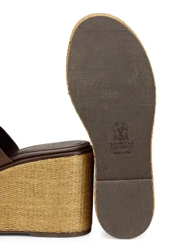 Brunello Cucinelli Women's 80MM Leather-Raffia Wedge Sandals - Cocoa | Thumbnail 6 Brunello Cucinelli Women's 80MM Leather-Raffia Wedge Sandals - Cocoa | Thumbnail 6