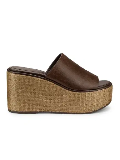 Brunello Cucinelli Women's 80MM Leather-Raffia Wedge Sandals - Cocoa | Thumbnail 1 Brunello Cucinelli Women's 80MM Leather-Raffia Wedge Sandals - Cocoa | Thumbnail 1