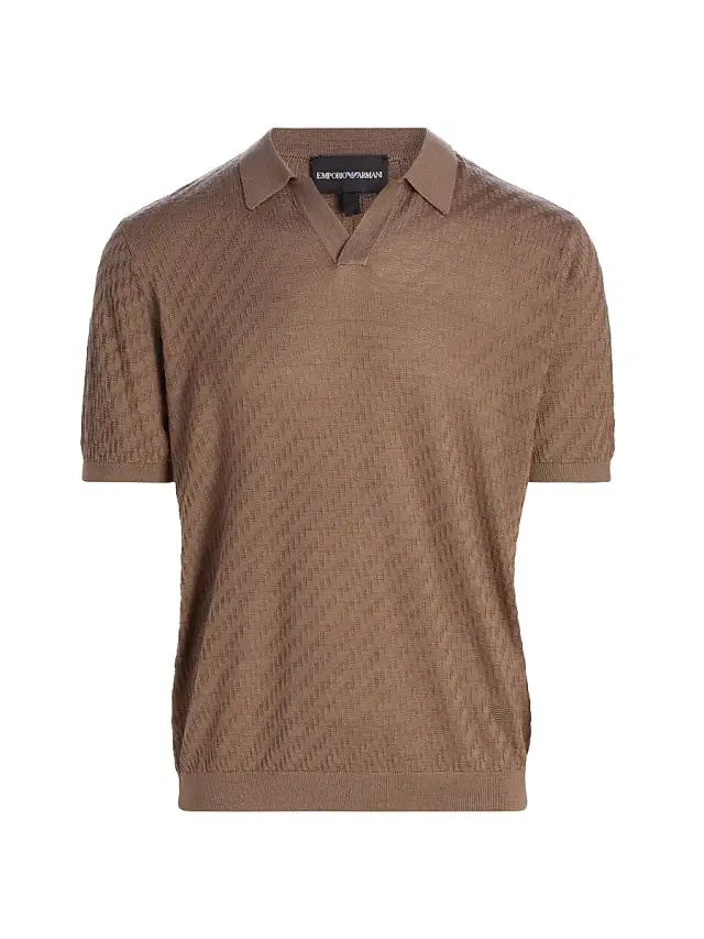 Men's Textured Jacquard Polo Shirt - Brown Lentil Men's Textured Jacquard Polo Shirt - Brown Lentil